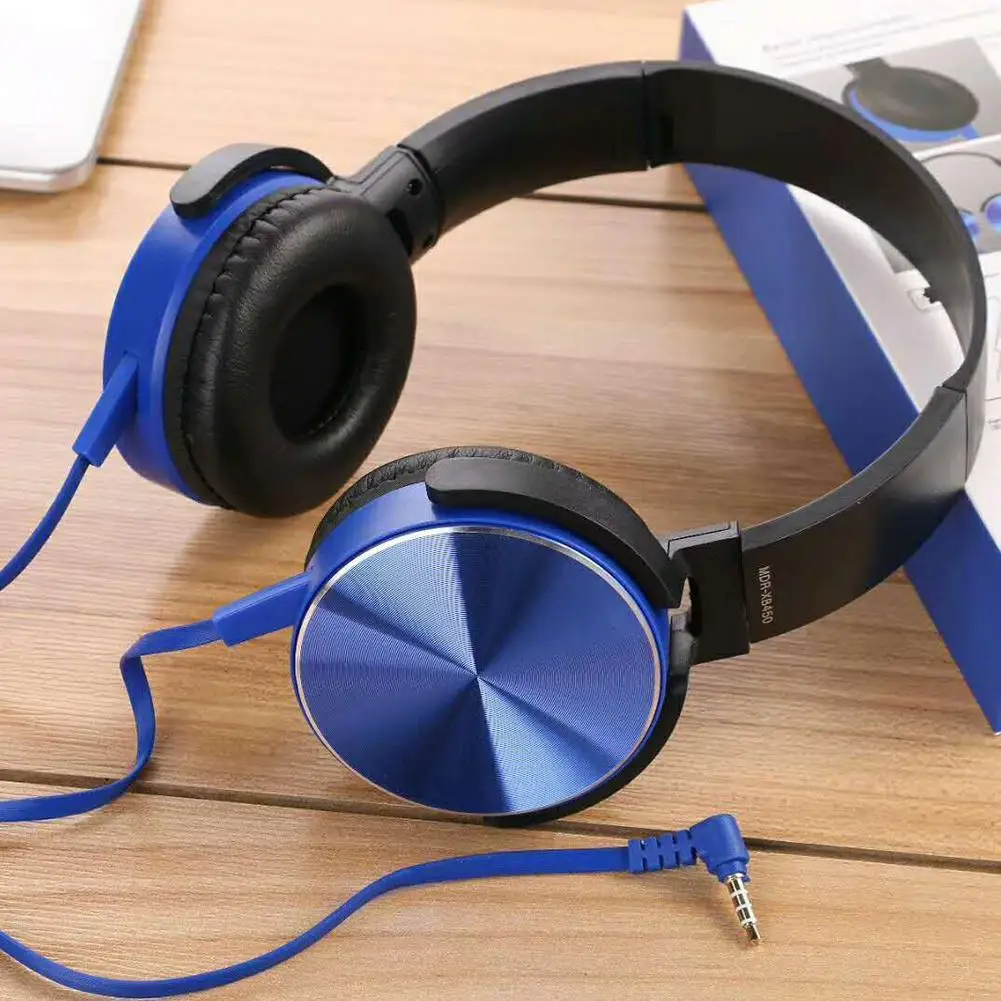 3 5mm Audio On Ear Headphones with Mic PC Tablet Laptop Cord Headsets Stereo Bass Portable Fold Flat Computer Earphone with Q1Y8