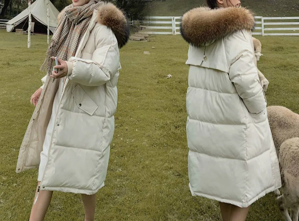 

2020 Winter Hooded Down Coat Warm Loose Cotton Jacket Foreign Style Long Artificial Hair Collar Fashion Casual Bread Clothing