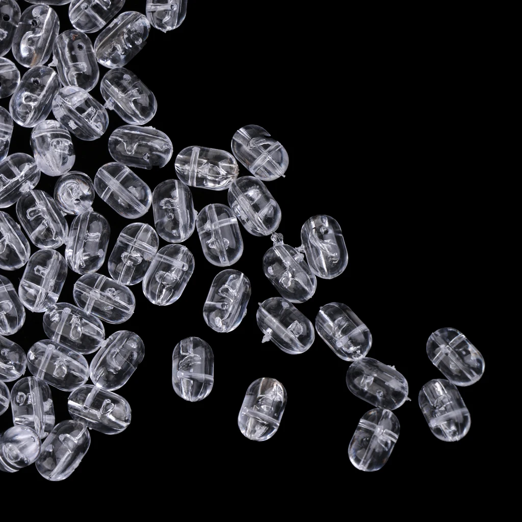100Pcs/200Pcs Transparent Fishing Beads Plastic Oval 6mm or 8mm Beads Double Pearl Drill Cross Hole Sea Fishing Tackle