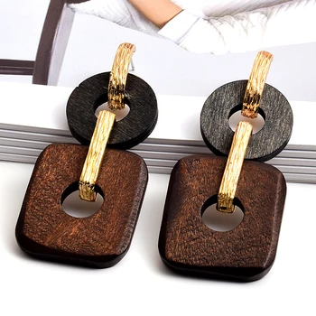 

New Arrival Vintage Wood Geometric Earrings Wholesale ZA Long Drop Earring Fine Jewelry Accessories For Women
