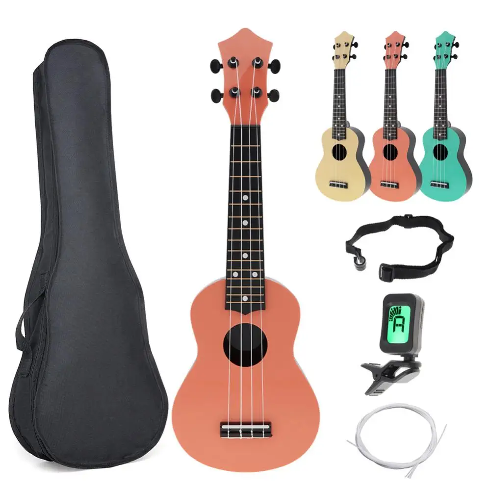 

21 Inch Soprano Ukulele Colorful Acoustic 4 Strings Hawaii Guitar + Bag +Tuner + Strap +String for Children and Music Beginner