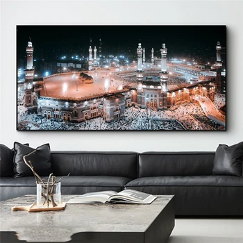 

Mecca Mosque Night View Canvas Paintings on The Wall Art Posters and Prints Kabe Mekke Islamic Art Picture for Living Room Decor