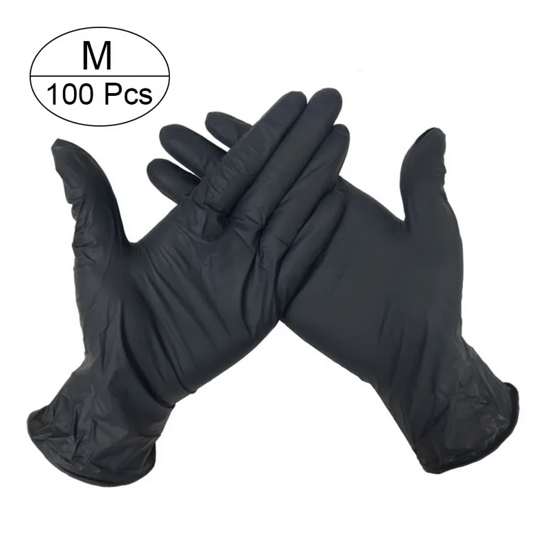 100 шт 3 цвета одноразовые латексные перчатки для мытья посуды/кухни/медицинских/рабочих/резиновых/садовых перчаток универсальные для левой и правой руки - Color: black M