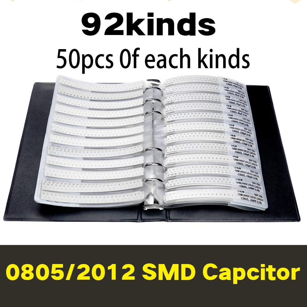 2012 0805 SMD книга образцов конденсаторов 92valuesx50 шт. = 4600 0.5PF ~ 10 мкФ набор в