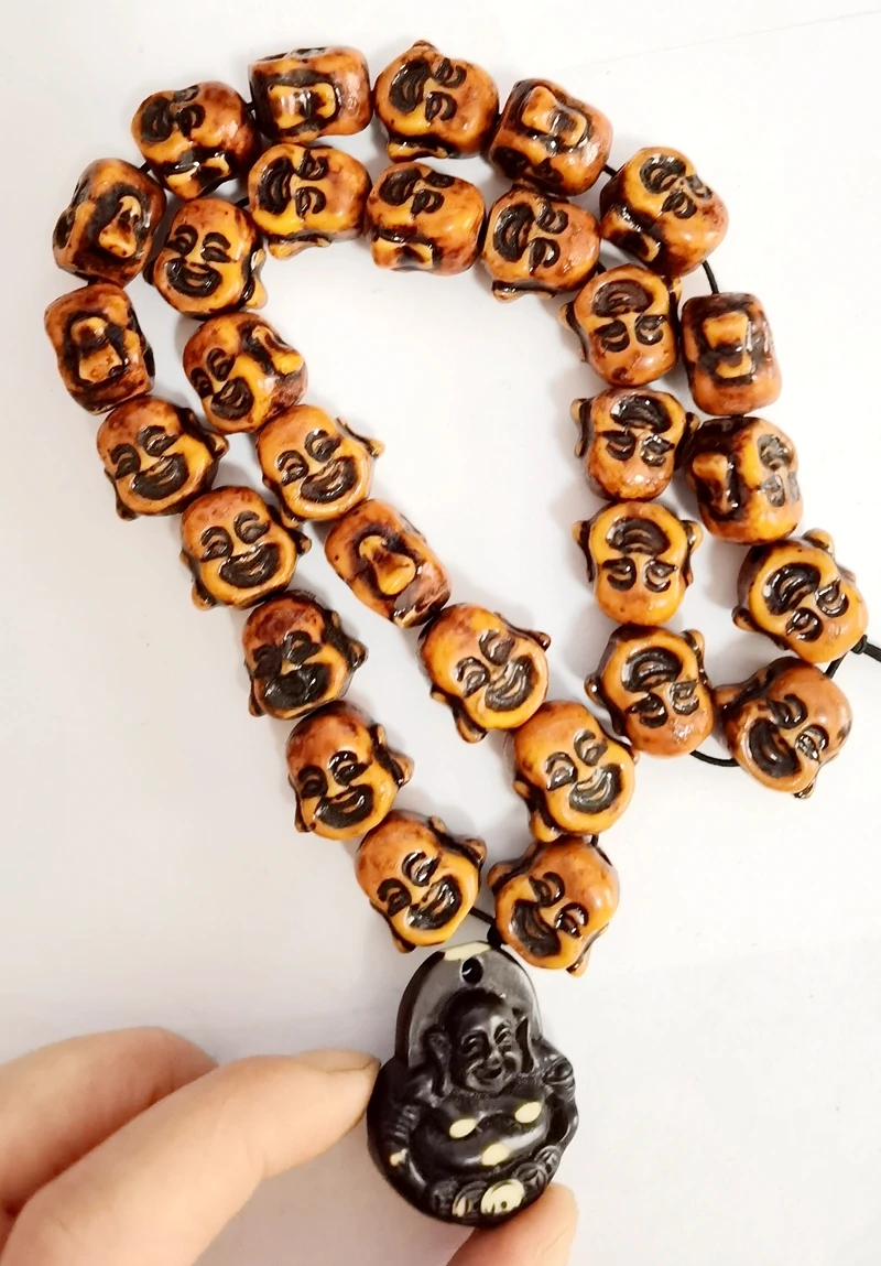 fashion men Imitation Yak Bone Maitreya Buddha Exaggerated Pendant Charm Necklace