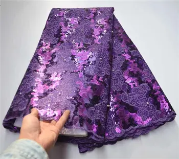 

Purple Sequin Lace Fabric Embroidered French Net Lace Fabrics 2020 Classical Design African Guinea Sequins Wedding Lace PSA972-1