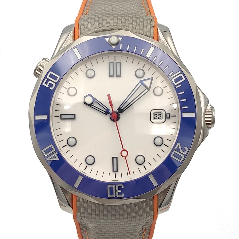 

HOT 41mm Automatic Men's Watch White Dial Sapphire Crystal Blue Ceramic Bezel Insert Rubber Strap High Quality Wristwatch #2
