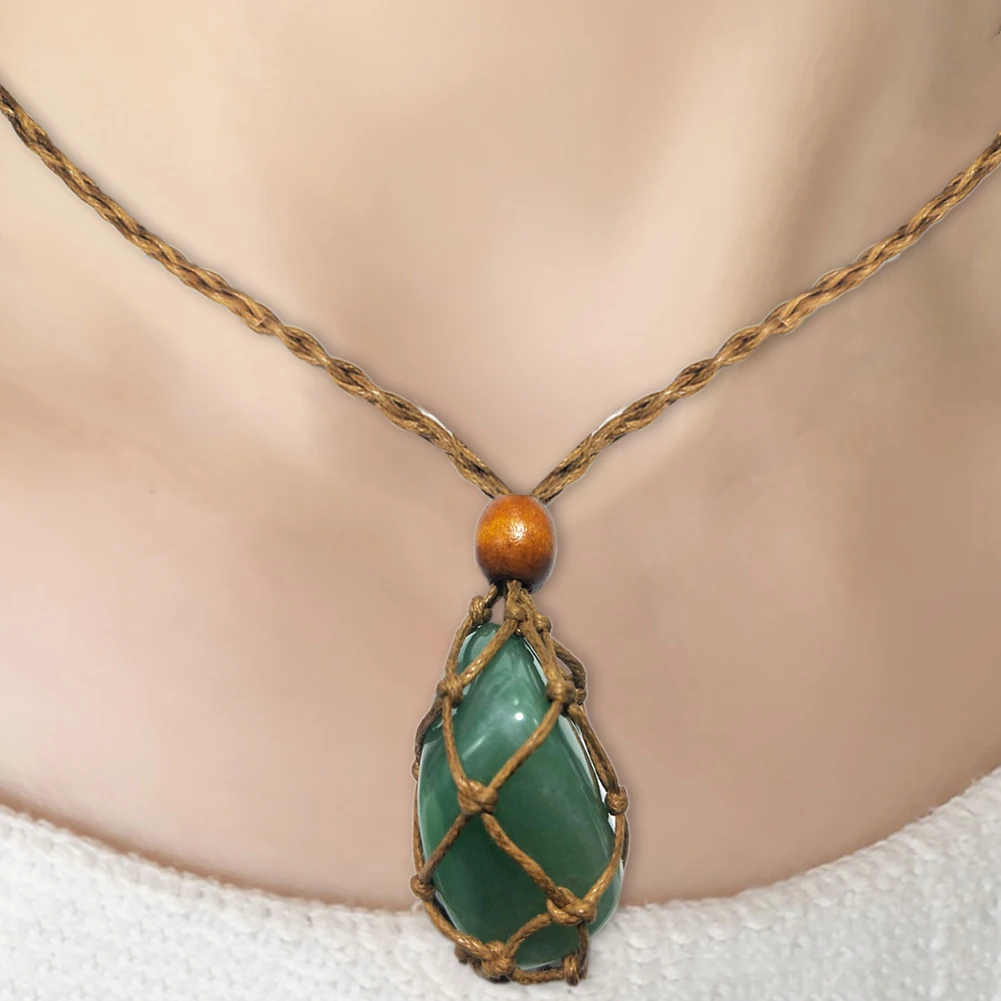 Necklace Cord Empty Stone Holder Natural Quartz Crystal Raw Stone Chakra Point Healing Fish Netted Indians Amulets Pendant 1pc