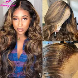4/30 Highlight Brazilian Body Wave Lace Front Wigs Transparent 13x6x1 Lace Wigs Remy Hair Colored Human Hair Wigs For Women
