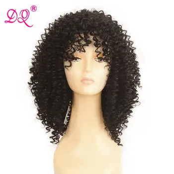 

DQ Curly Afro Wig With Bangs Short Wigs Curly Black Wig Afro Kinkys Wig Shoulder Length Synthetic Hair Heat Resistant African