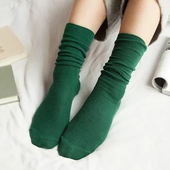 

1Pair New Autumn Winter Wear Cute Cotton Solid Color School Style Long Soft Piles Socks Edge Curl Stocks For Women Girls