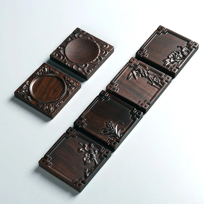 Tea Cup Mat Vintage Wooden Tea Coaster Square Heat Resistant Drink Mat Table Tea Coffee Non-slip Ceremony Accessory