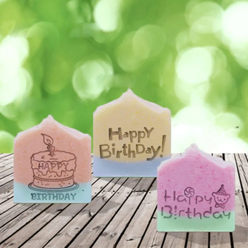 Happy Birthday Cake Pattern Handmade Soap Stamp, Clear DIY, Natural Acrylic, Organic, Decorative Soap Making, Custom Printing