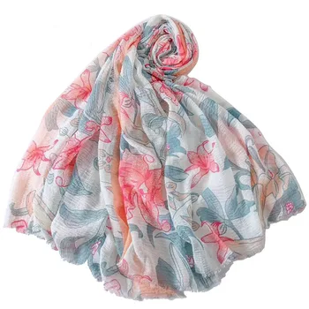 

YILIAN Brand Floral Print Women Scarf Crumpled Art Fresh Long Fashion Scarf Shawl