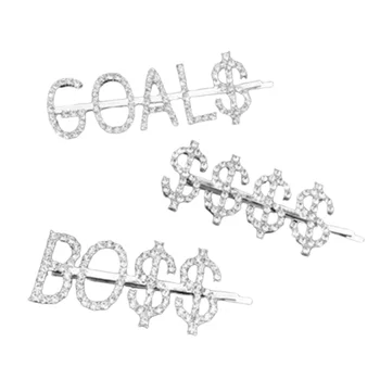 

1PC GOAL$ $$$$ BO$$ Crystal Rhinestone Letter Hairpins Metal Hair Clips Barrettes Headwear Hair Styling Accessories For Women