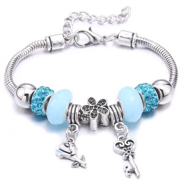Antique Crown key lock Shape 6-colors crystal Charm Bracelets for Women Glass Beads Brand Bracelet & Bangle DIY Jewelry Gifts 26