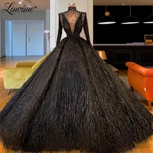 Черное турецкое исламское бисерное перо вечернее платье Robe De Soiree арабские пышные вечерние платья Дубай женские платья для выпускного вечера
