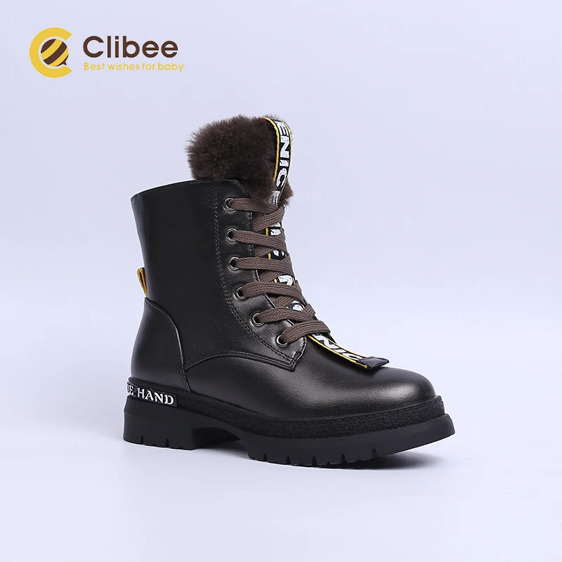 Теплые зимние ботинки CLIBEE для девочек детские мартинсы из искусственной кожи до