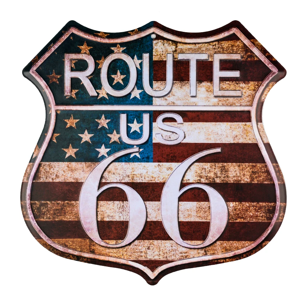 Металлическая жестяная вывеска Route 66 Hot Road неправильная вывеска для гаража рельефная для гаража паба Дома Офиса ресторана бара железные картины - Цвет: Черный