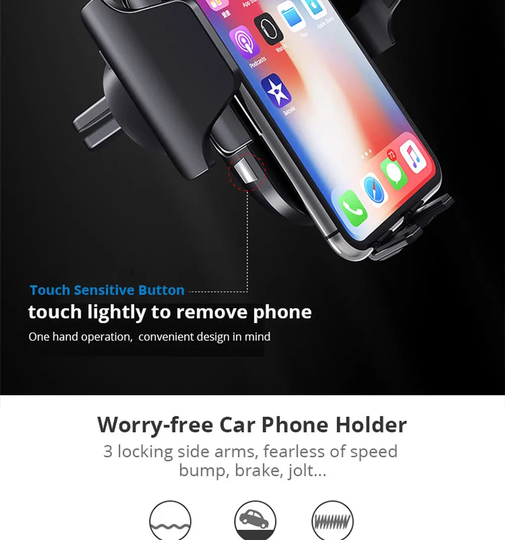 10W Qi Wireless Car Charger for IPhone Xs X Samsung S10 S9 Millet Fast Wireless Automatic Fastening Car Phone Charging Stand