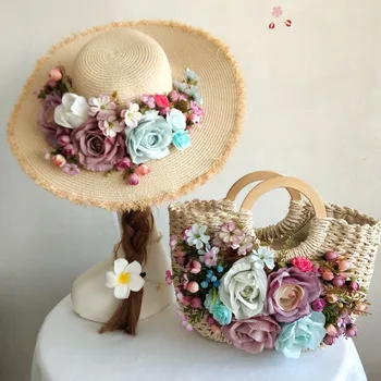 

Women Fahsion Weave Straw Tote Handbag Original Customized Rattan Summer Beach Bag Colorful Bohemia Style Hat Suit Photograph