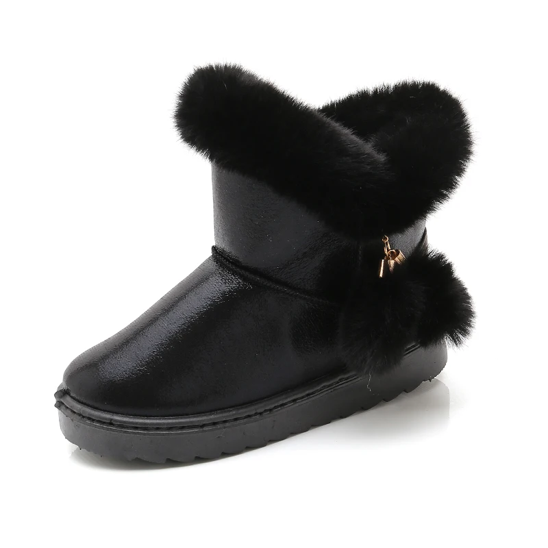 Зимние ботинки для девочек; коллекция года; детская обувь; детские зимние кожаные ботинки; фетровые ботинки для малышей; Детская плюшевая обувь; ботинки для девочек - Цвет: black