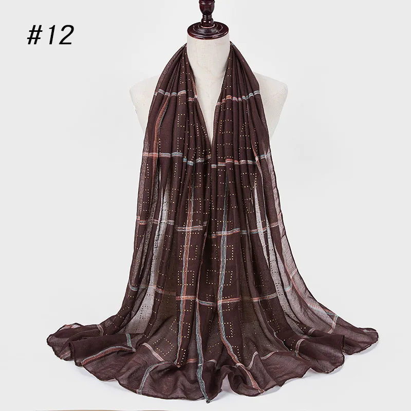 95*180 см Высокое качество мусульманский платок хлопок и лен камень блеск шарфы женский этнический hui стиль хиджабы-шарфы - Цвет: 12