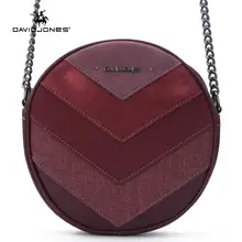 DAVID JONES women crossbody bag pu leather female shoulder bag small patchwork lady round bag handbag drop shipping