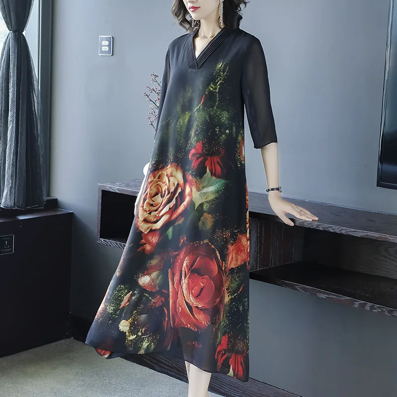 

Chiffon Dress Women's 2019 Summer Large Size Slimming by Age Kuotaitai over-the-Knee Mid-length Printed Skirt