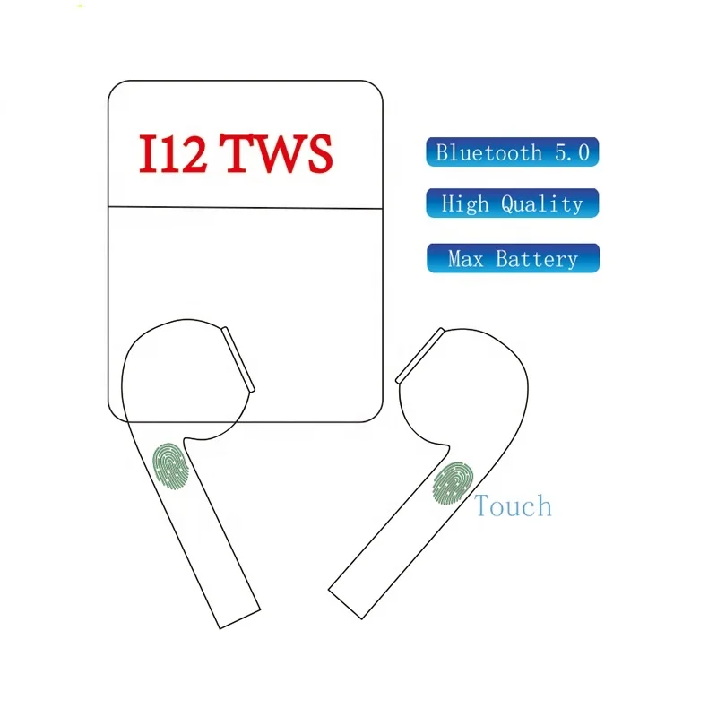 

I12 Wireless Bluetooth Touch Headphone In-ear Sports Headset TWS With Mic Charging Bin For All Android iphone pk i900 i7 i9s i11