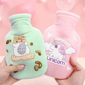 

350ML Plush Hot Water Bottle Warm Cute Cartoon Animal Hand Warmers Girls Student Pocket Warmer Rubber Hot Water Bag Home Winter