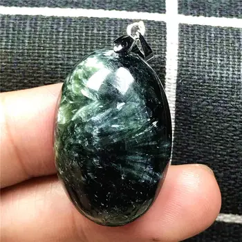

Genuine Natural Green Seraphinite Beads Pendant For Woman Oval Man Crystal 30x20x9mm Beads Silver Gemstone Fashion Jewelry AAAAA