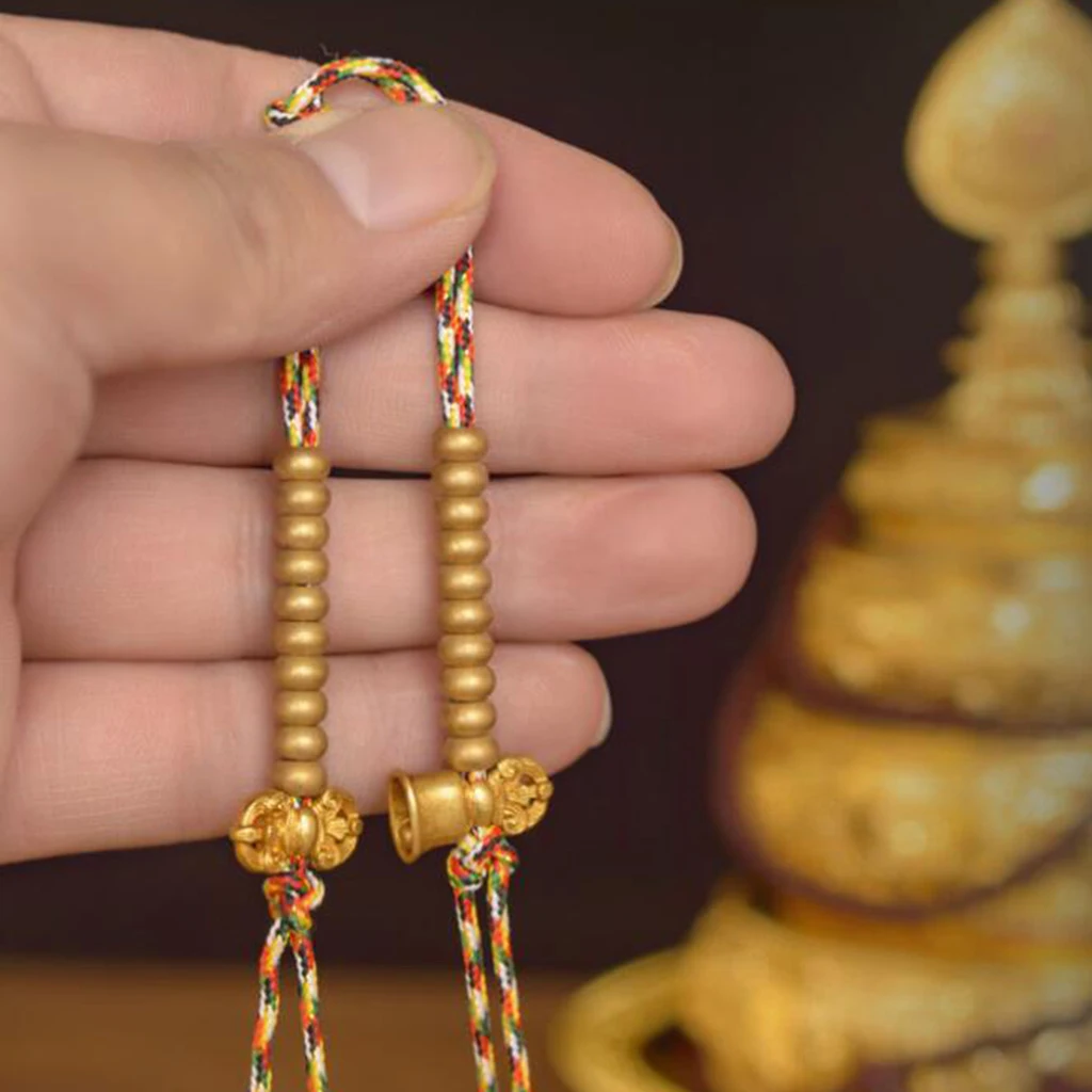 Cloche en cuivre du Tibet et Dorje Vajra, Mala bouddhiste, compteurs de prière avec pompon