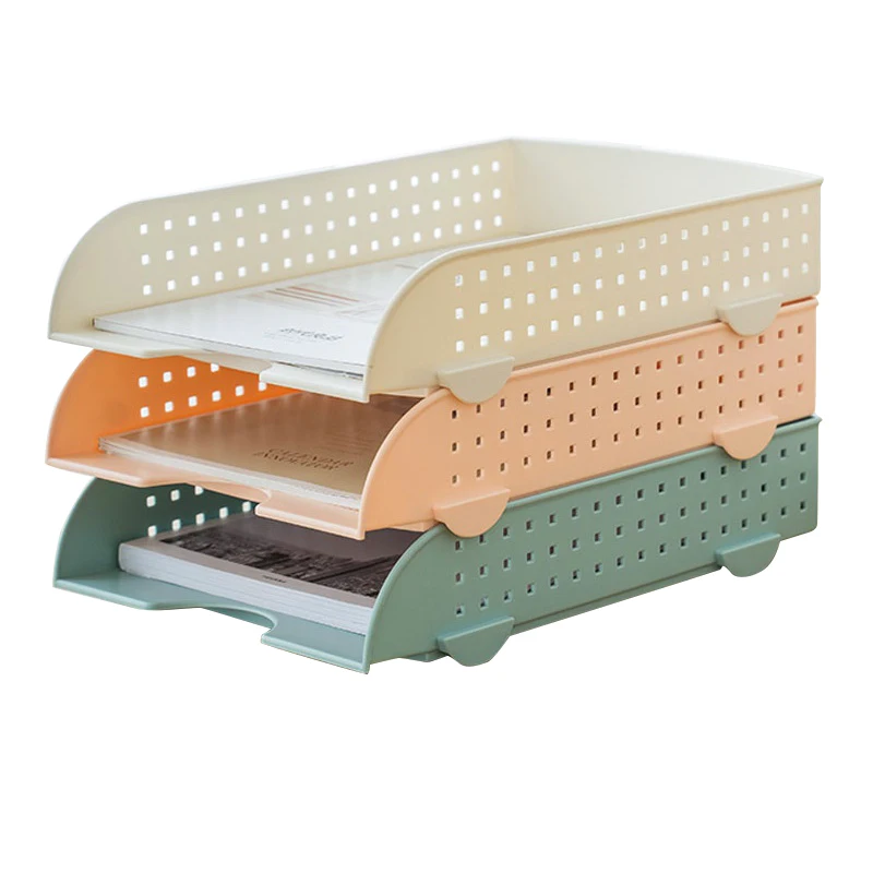 

A4 Paper File Organizer Rack Plastic Document Paper Trays Magzine Holder PS Stackable Storage Rack Box Hollow Shelf Stationery