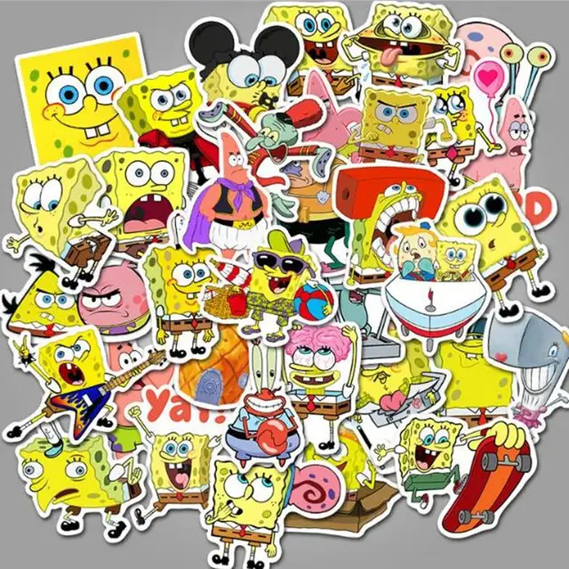 50pcs Pack Cartoon Graffiti Spongebob Stickers For Motorcycle Guitar Laptop Pvc Waterproof Skateboard Suitcase Sticker Pegatinas Stickers Aliexpress