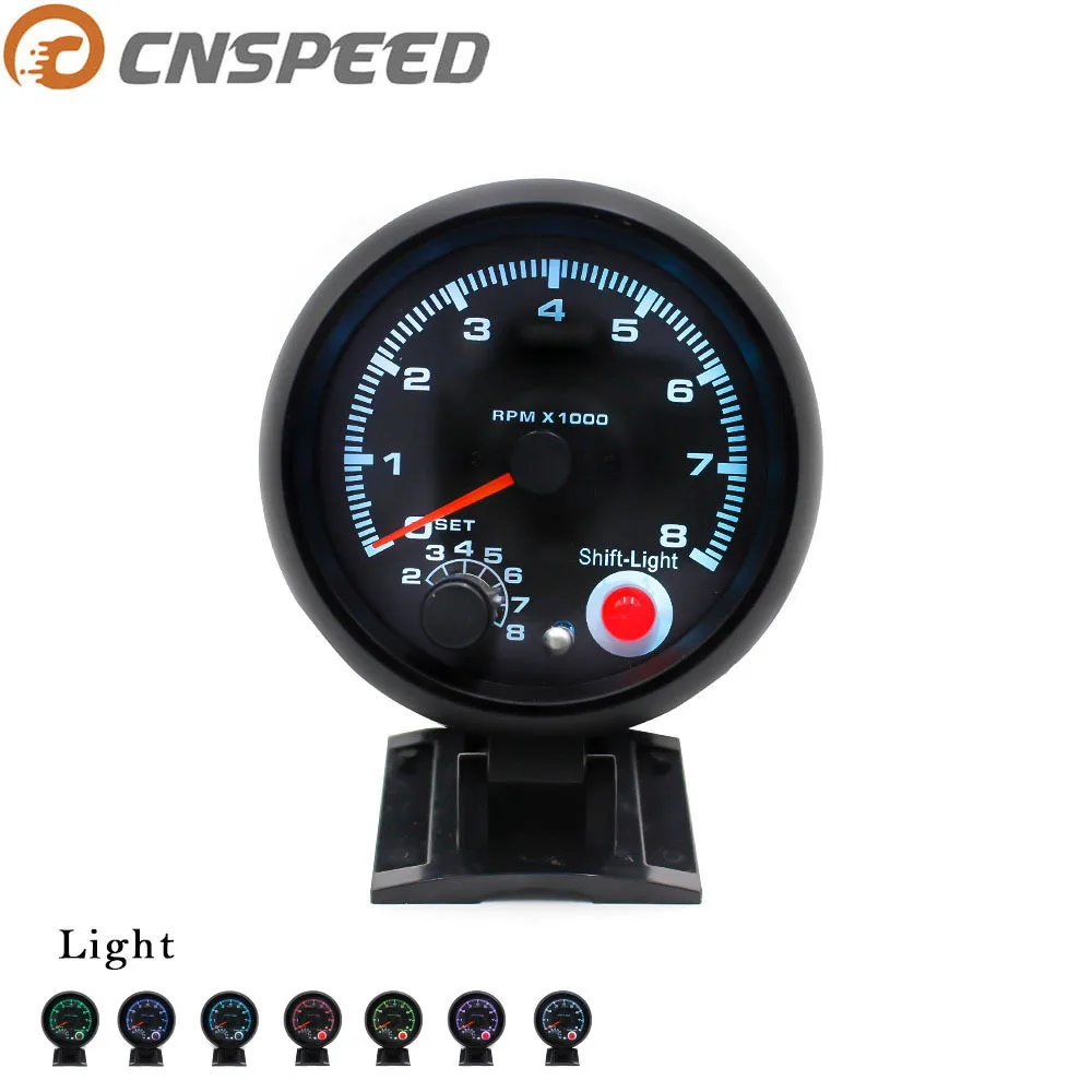 

CNSPEED 80mm Car Tachometer Gauge 0-8000 RPM Gauge Fit 4 6 8 Cylinder 7 Colors Led Light 12V Shift Light YC100142-CN