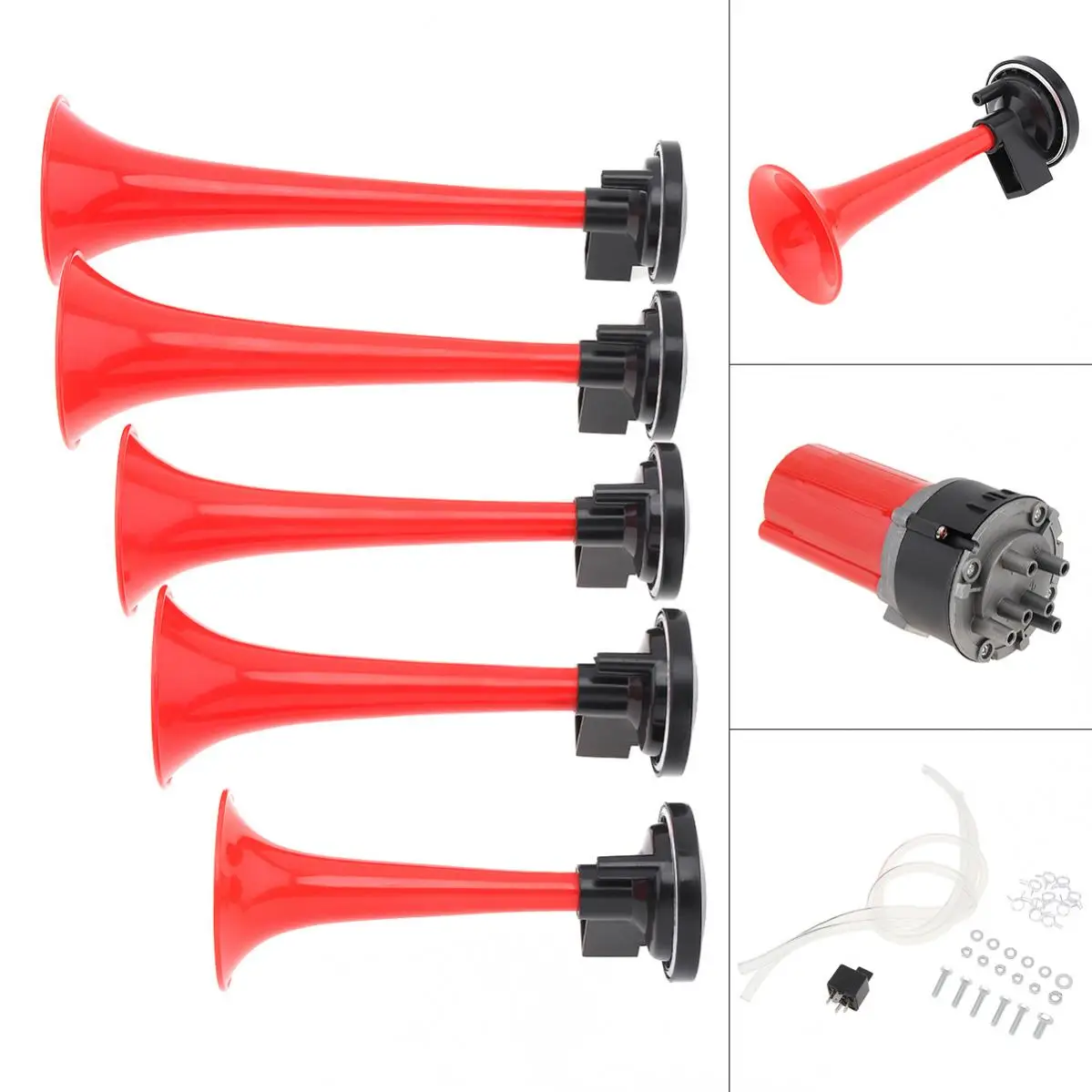 1Pc 125db 5 Red Trumpet 12V Musical Air Horn Compressor Set Dukes of  Hazzard Fit for General Car Truck Boat Bus Vehicles - AliExpress