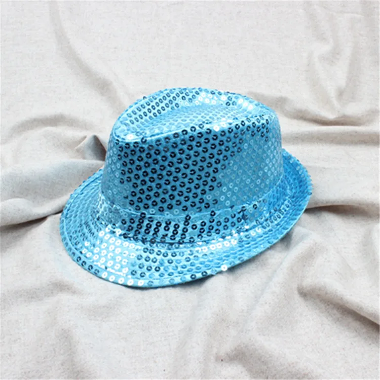 Модная джазовая шляпа с блестками, Детская шляпа унисекс, блестящая шляпа с пайетками, для танцевального шоу, вечерние, для свадьбы, джазовая шляпа, летняя однотонная шляпа