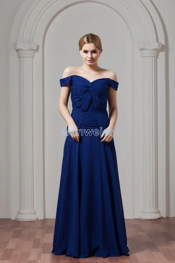 

free shipping Cheap new design custommade color/size v-neck pleat evening gown blue long plus size mother of the bride dress