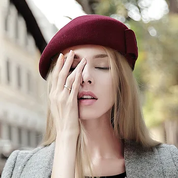 

Autumn and winter new painter hat female wool cap stewardess hat beret wool