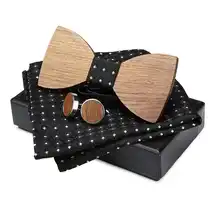 Черный галстук-бабочка деревянный носовой платок набор мужской галстук-бабочка модный с деревянной коробкой для галстуки для свадебной вечеринки бизнес