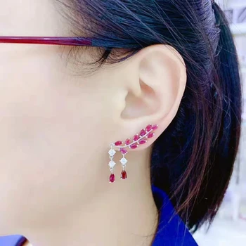 

New! Fidelity natural 3*5mm ruby stud earrings s925 silver noble fine jewelry for women party Natural red gemstone