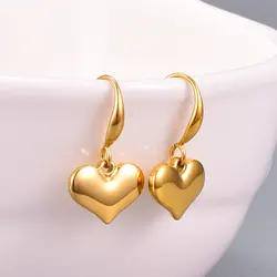 Love Solid Peach Heart Round Bead Earring for Women Bride 18k Yellow Gold Drop Earrings Valentine's Day Wedding Jewelry Gifts