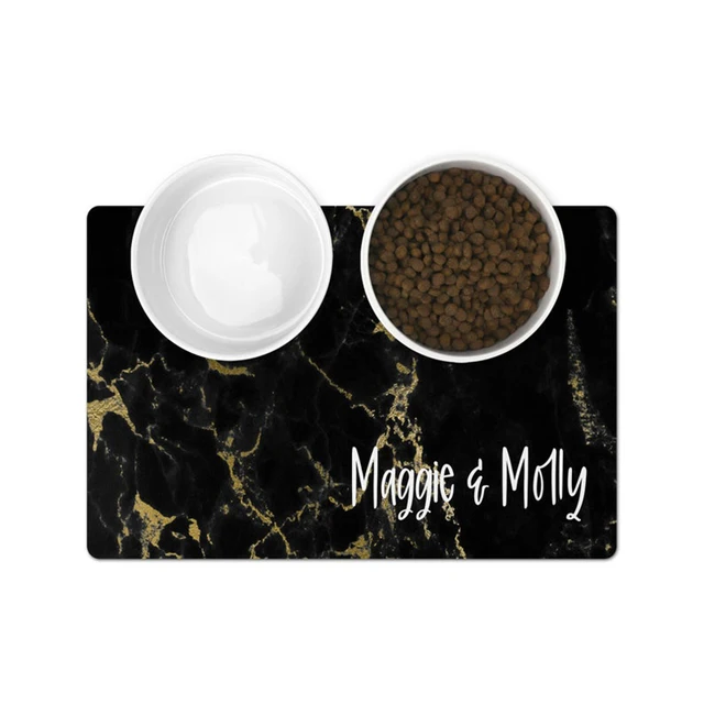 PU Leather Waterproof Pet Placemat Dog Mat Cat Mat Bowl Plate Pet Drinking Feeding Placemat Customize Name For Puppy And Kitten L