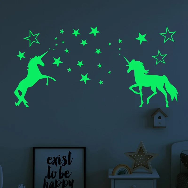 Светящийся мультяшный единорог лошадь наклейка s гостиная спальня ванная комната флуоресцентная Наклейка на стену