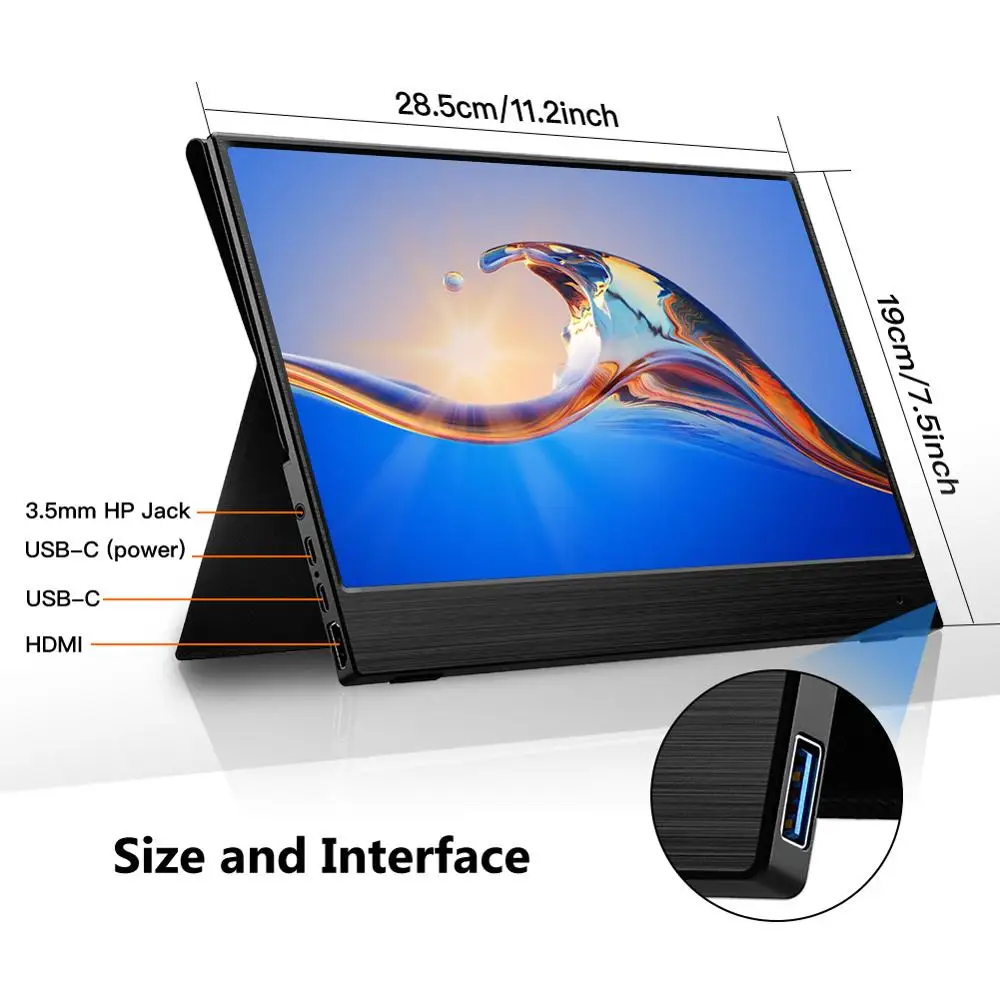 Eyoyo EM12R thin portable LCD QHD 1440P Monitor 12 5 USB Type C HDMI for laptop 3