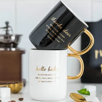 

Office Coffee Mug Spoon Couple Ceramics Nordic Funny Coffee Mug Reusable Gold Creative Breakfast Tea Caneca Couple Mugs XX60CM