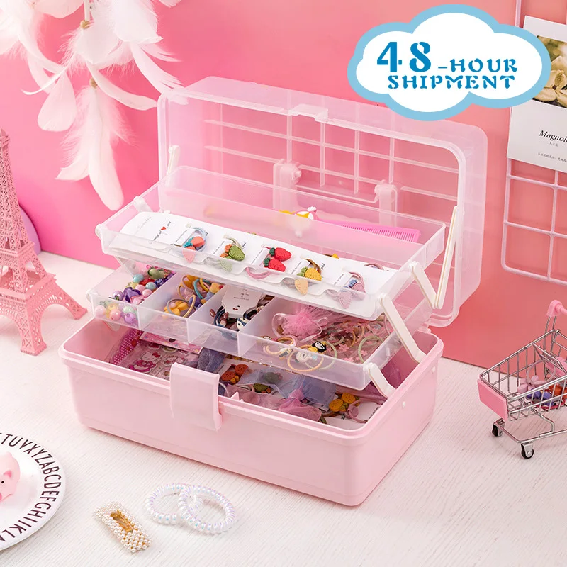 Box Jewelry Storage-Box Hair-Accessories Cosmetics Manicure Multilayer Desktop Transparent Plastic