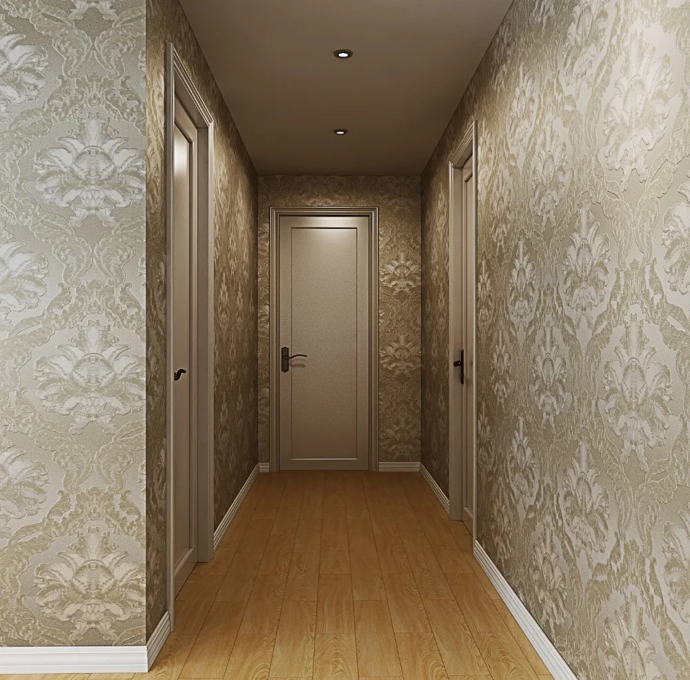 Damask кремовые 3D ПВХ обои Роскошные Металлические текстурированные блестящие