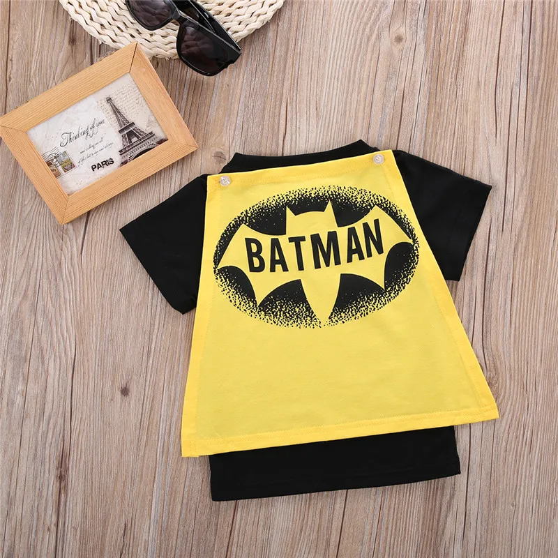Kids Cartoon T-Shirts Baby Boys Batman Tee Top Cloak Cosplay Halloween Costume
